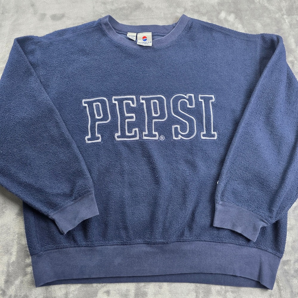 Pepsi Sweatshirt Mens XL Navy‎ Blue Embroidered Logo Fleece Pullover Crewneck